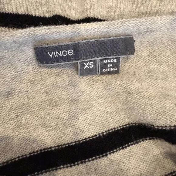 Vince Cashmere Striped Sweater Gray Black Wide Neck Long Sleeve Oversized XS